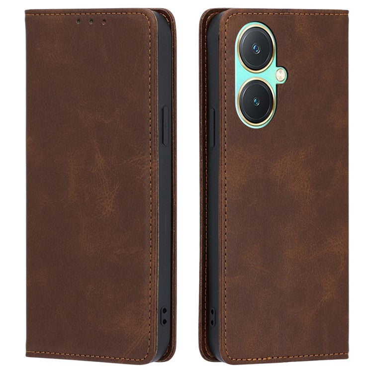 For vivo Y27 4G Case Calf Texture PU Leather Wallet Phone Cover - Brown