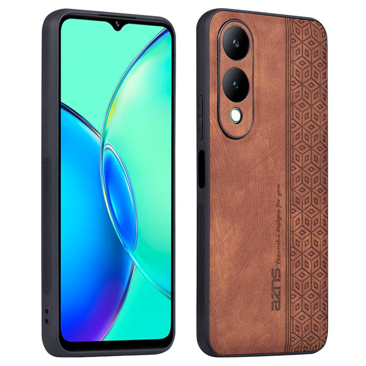 AZNS For vivo Y17s 4G Case Anti-fall Imprinted Pattern PU Leather+TPU Phone Cover - Brown