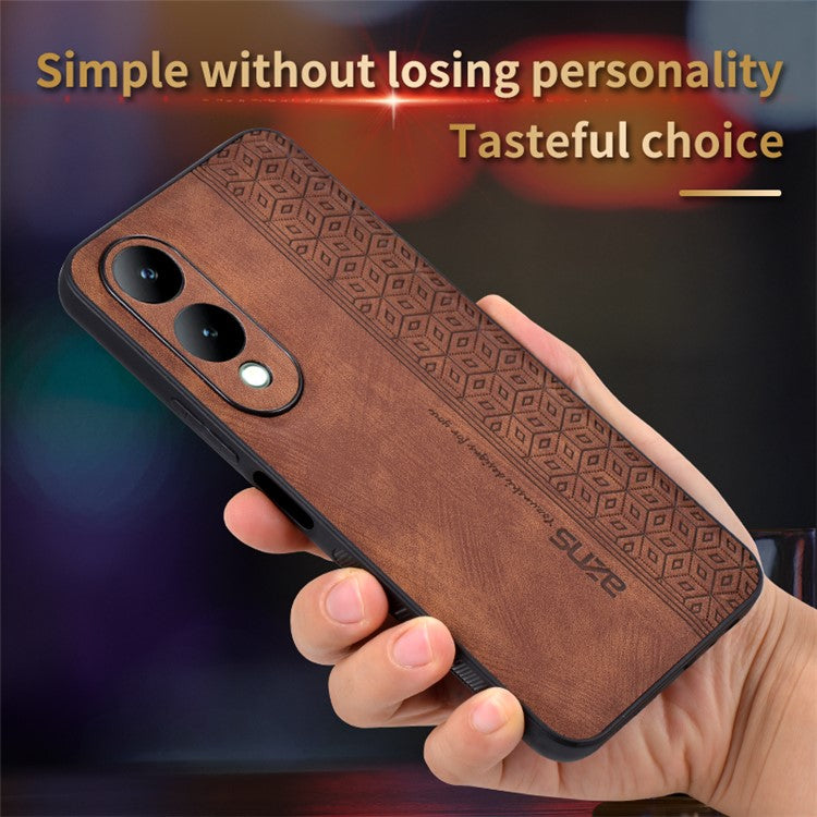 AZNS For vivo Y17s 4G Case Anti-fall Imprinted Pattern PU Leather+TPU Phone Cover - Brown