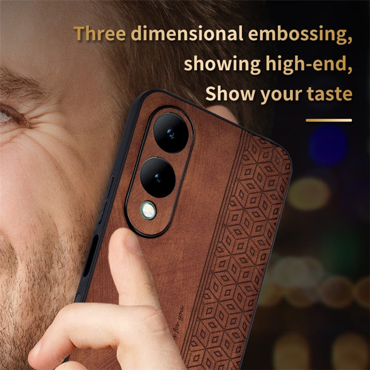 AZNS For vivo Y17s 4G Case Anti-fall Imprinted Pattern PU Leather+TPU Phone Cover - Brown