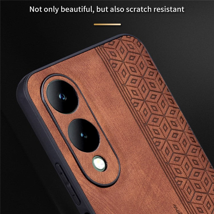 AZNS For vivo Y17s 4G Case Anti-fall Imprinted Pattern PU Leather+TPU Phone Cover - Brown