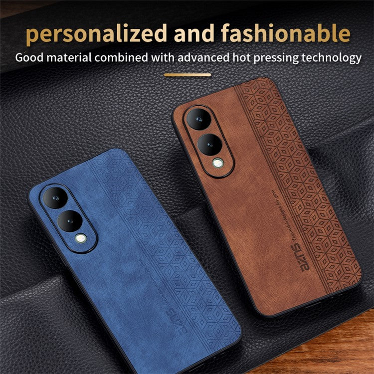 AZNS For vivo Y17s 4G Case Anti-fall Imprinted Pattern PU Leather+TPU Phone Cover - Brown