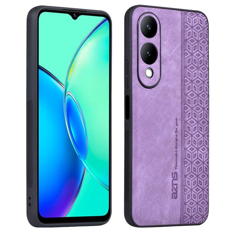 AZNS For vivo Y17s 4G Case Anti-fall Imprinted Pattern PU Leather+TPU Phone Cover - Purple