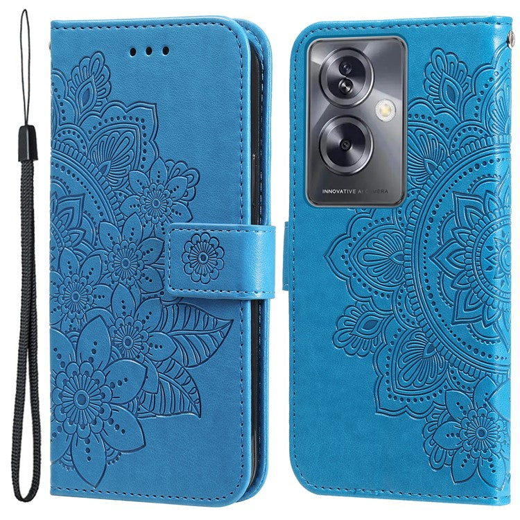 Wallet Phone Case for Oppo A79 5G / A2 5G Case Anti-Drop Imprinted PU Leather Flip Cover - Blue