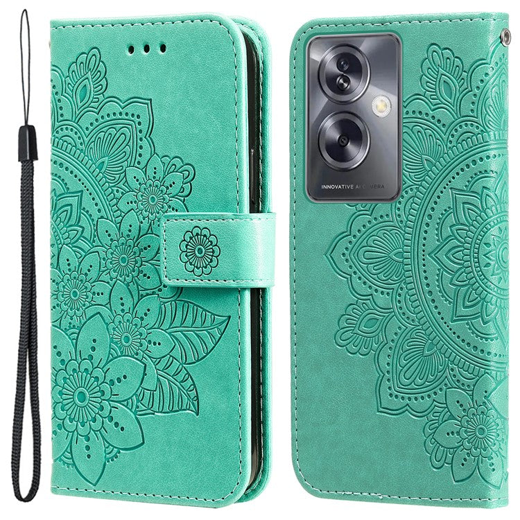 Wallet Phone Case for Oppo A79 5G / A2 5G Case Anti-Drop Imprinted PU Leather Flip Cover - Green