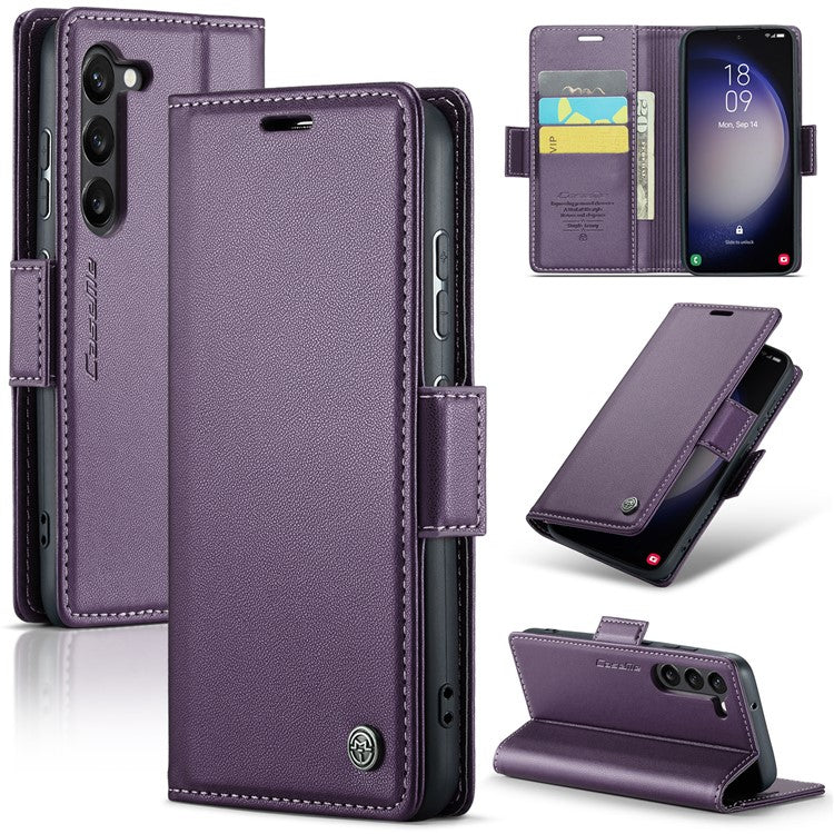 CASEME 023 Series For Samsung Galaxy S24 Case PU Leather RFID Blocking Smart Phone Protector - Purple