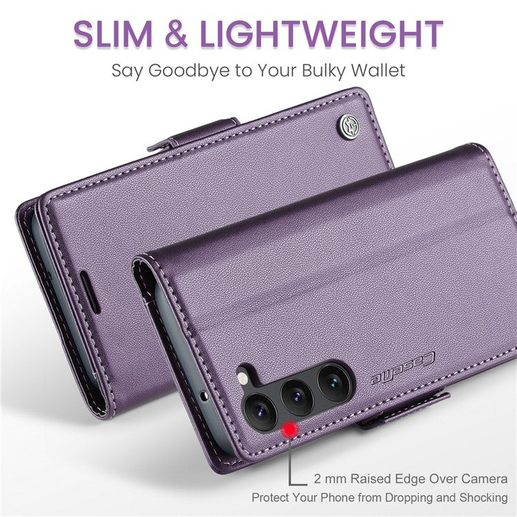 CASEME 023 Series For Samsung Galaxy S24 Case PU Leather RFID Blocking Smart Phone Protector - Purple