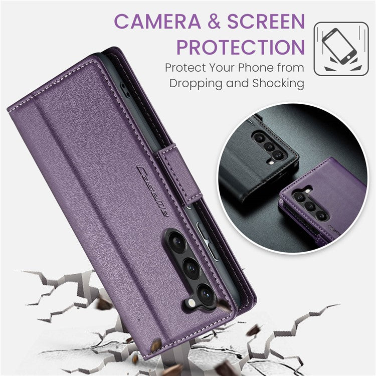 CASEME 023 Series For Samsung Galaxy S24 Case PU Leather RFID Blocking Smart Phone Protector - Purple