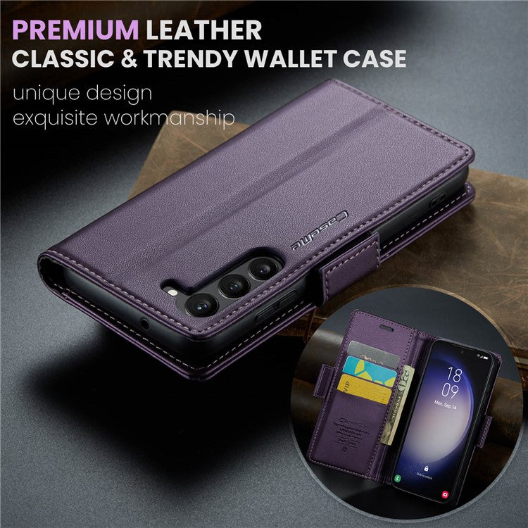 CASEME 023 Series For Samsung Galaxy S24 Case PU Leather RFID Blocking Smart Phone Protector - Purple