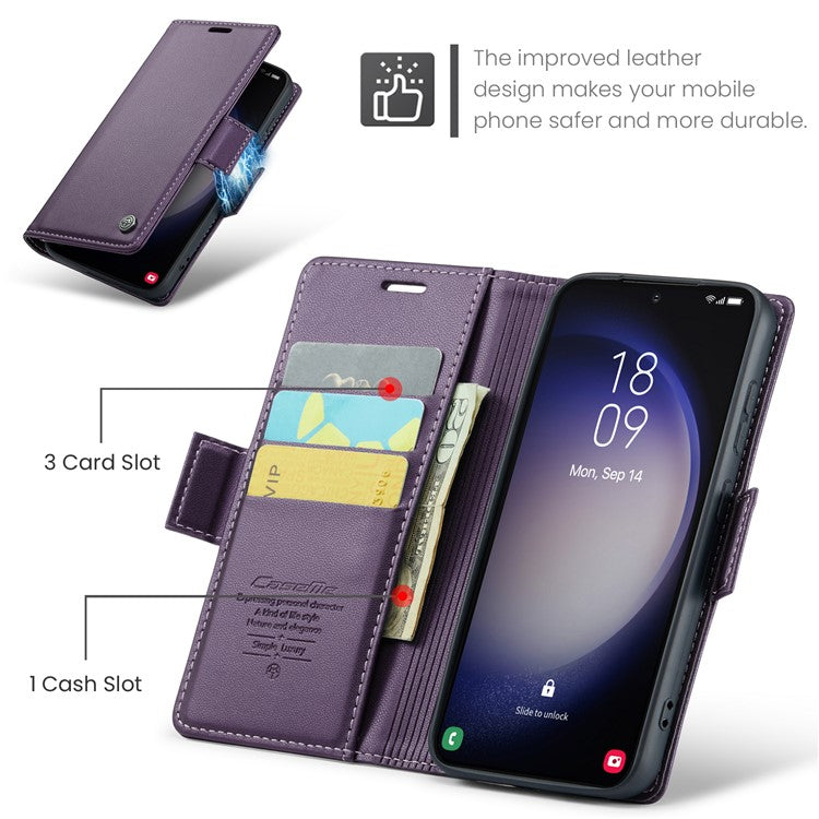 CASEME 023 Series For Samsung Galaxy S24 Case PU Leather RFID Blocking Smart Phone Protector - Purple