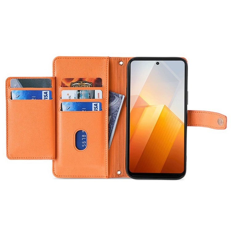 For vivo iQOO Z8x 5G / Y78t 5G Case Zipper Pocket Leather Phone Cover with 2 Straps - Orange