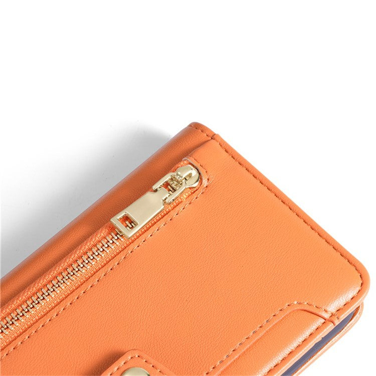 For vivo iQOO Z8x 5G / Y78t 5G Case Zipper Pocket Leather Phone Cover with 2 Straps - Orange