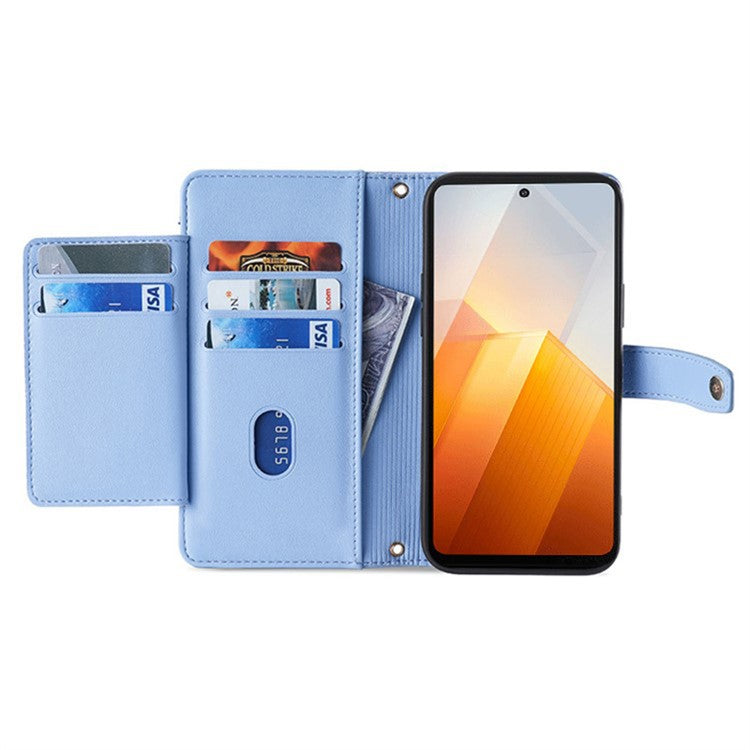 For vivo iQOO Z8x 5G / Y78t 5G Case Zipper Pocket Leather Phone Cover with 2 Straps - Blue