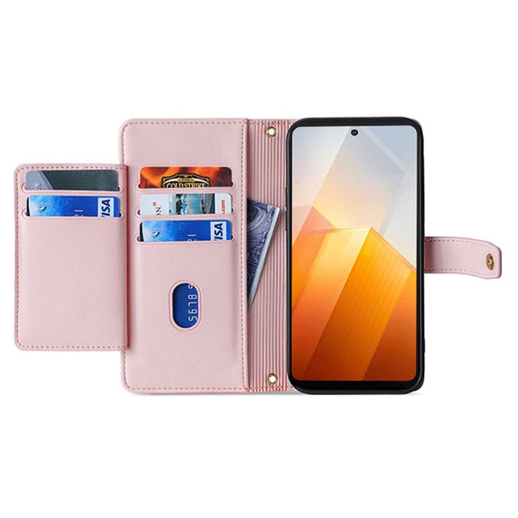 For vivo iQOO Z8x 5G / Y78t 5G Case Zipper Pocket Leather Phone Cover with 2 Straps - Pink