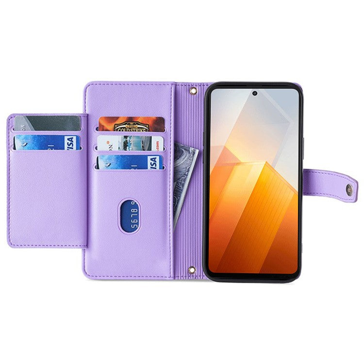 For vivo iQOO Z8x 5G / Y78t 5G Case Zipper Pocket Leather Phone Cover with 2 Straps - Purple