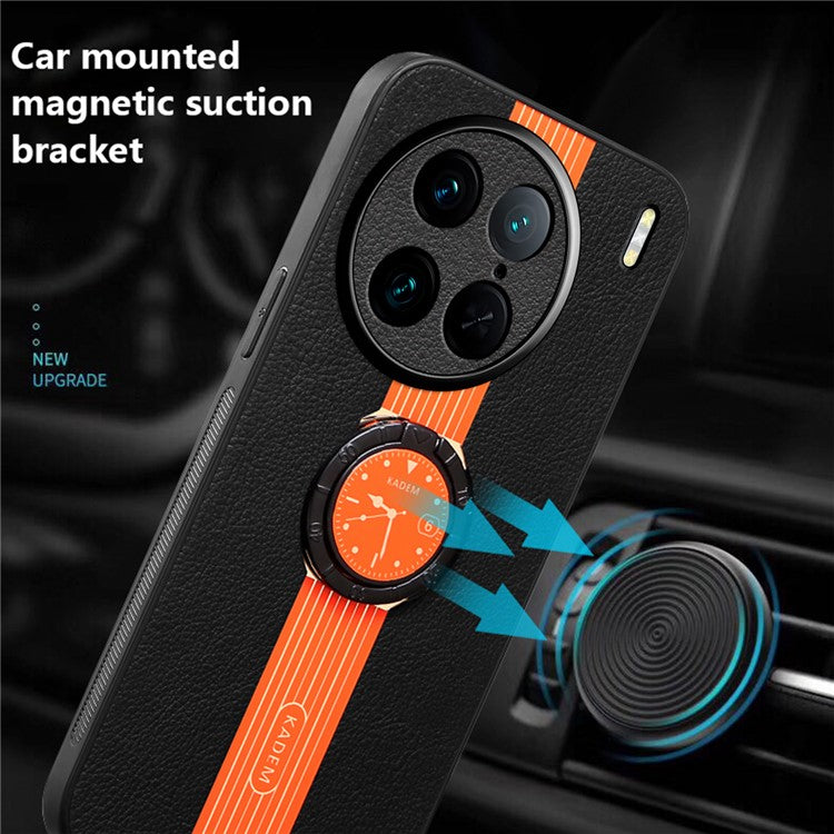 KADEM For vivo X90 Pro 5G Case PU Leather Coated Acrylic+TPU Phone Cover with Kickstand - Orange