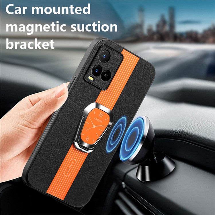 KADEM For vivo Y21 / Y33s / Y21s / Y21t 4G / Y21e 4G / Y21a 4G / Y33t 4G / T1x (India) 4G Case TPU+Acrylic Kickstand Phone Cover - Orange