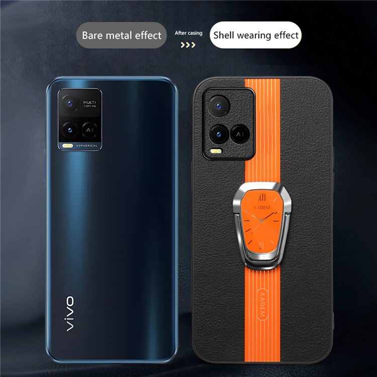 KADEM For vivo Y21 / Y33s / Y21s / Y21t 4G / Y21e 4G / Y21a 4G / Y33t 4G / T1x (India) 4G Case TPU+Acrylic Kickstand Phone Cover - Orange