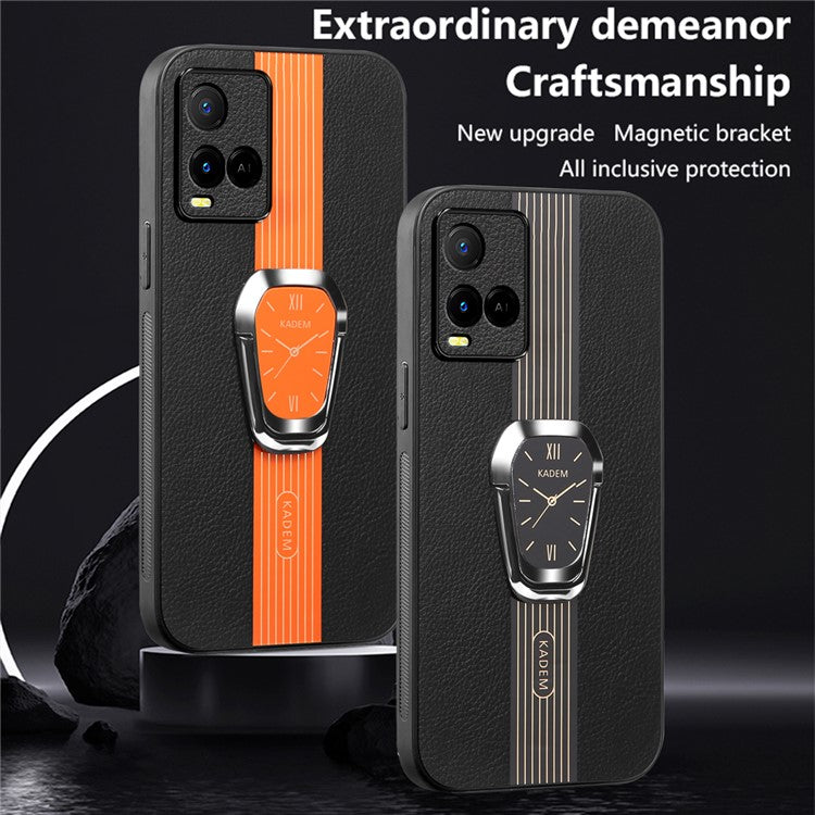 KADEM For vivo Y21 / Y33s / Y21s / Y21t 4G / Y21e 4G / Y21a 4G / Y33t 4G / T1x (India) 4G Case TPU+Acrylic Kickstand Phone Cover - Orange