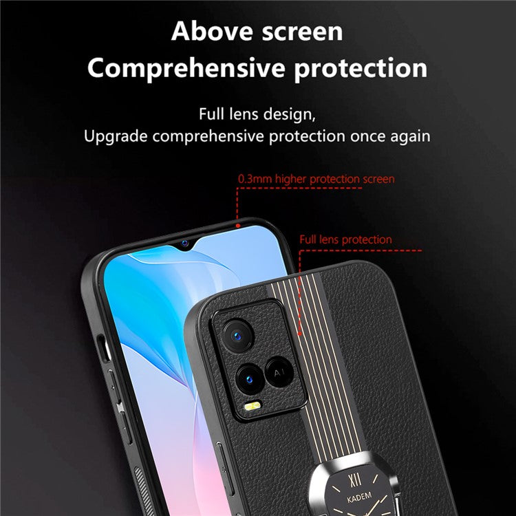 KADEM For vivo Y21 / Y33s / Y21s / Y21t 4G / Y21e 4G / Y21a 4G / Y33t 4G / T1x (India) 4G Case TPU+Acrylic Kickstand Phone Cover - Black