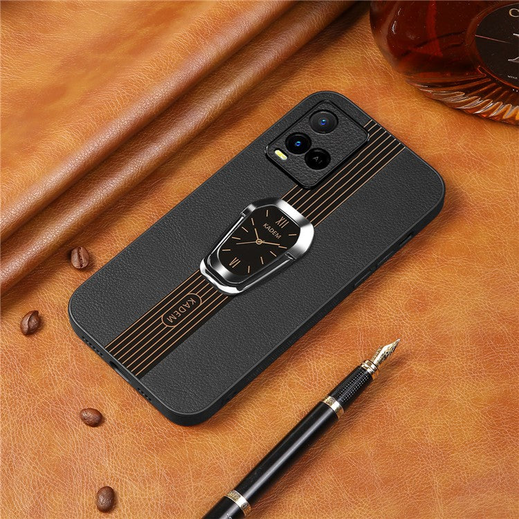 KADEM For vivo Y21 / Y33s / Y21s / Y21t 4G / Y21e 4G / Y21a 4G / Y33t 4G / T1x (India) 4G Case TPU+Acrylic Kickstand Phone Cover - Black