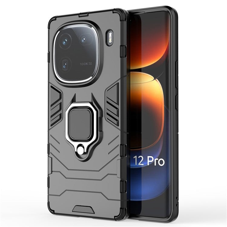 For vivo iQOO 12 Pro 5G Case Anti-Scratch Kickstand PC+TPU Phone Shell - Black