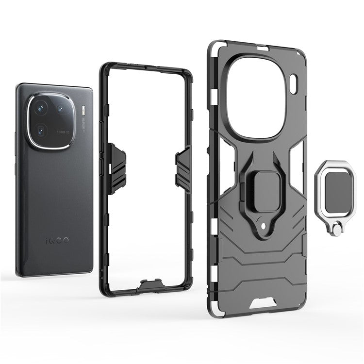 For vivo iQOO 12 Pro 5G Case Anti-Scratch Kickstand PC+TPU Phone Shell - Black