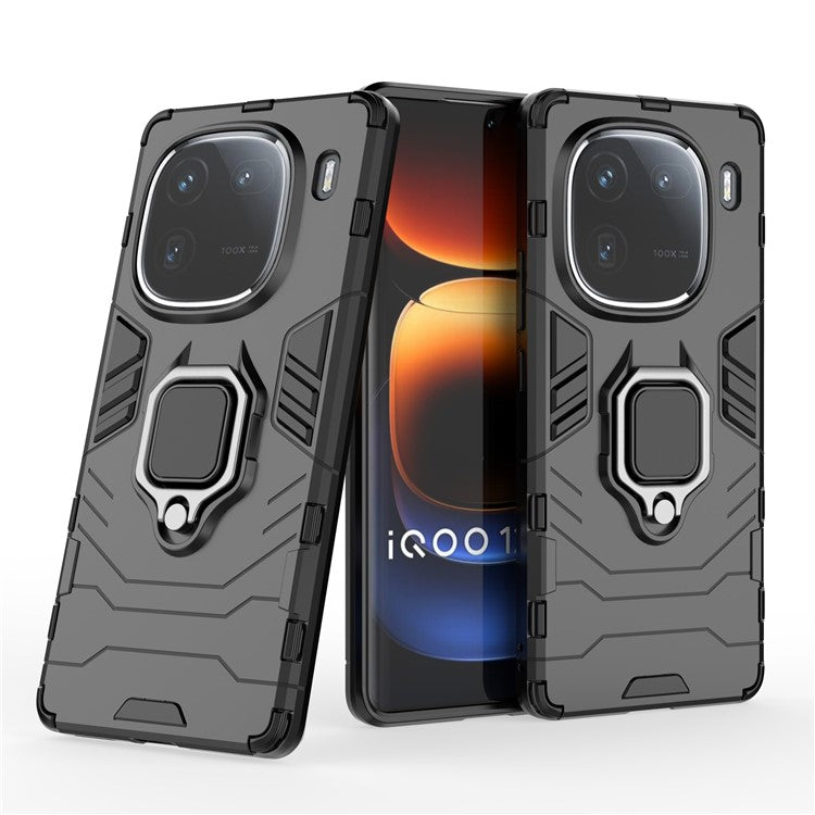 For vivo iQOO 12 Pro 5G Case Anti-Scratch Kickstand PC+TPU Phone Shell - Black