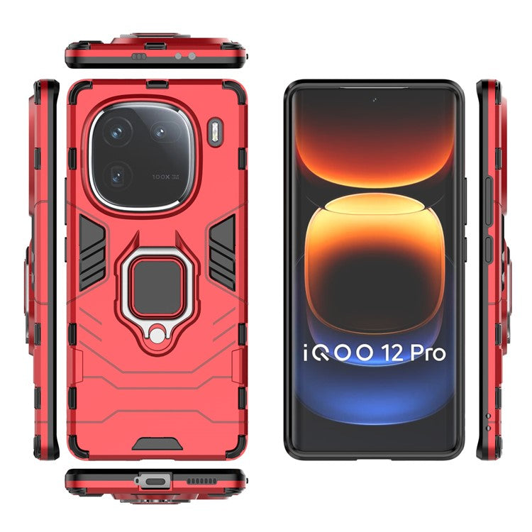 For vivo iQOO 12 Pro 5G Case Anti-Scratch Kickstand PC+TPU Phone Shell - Red