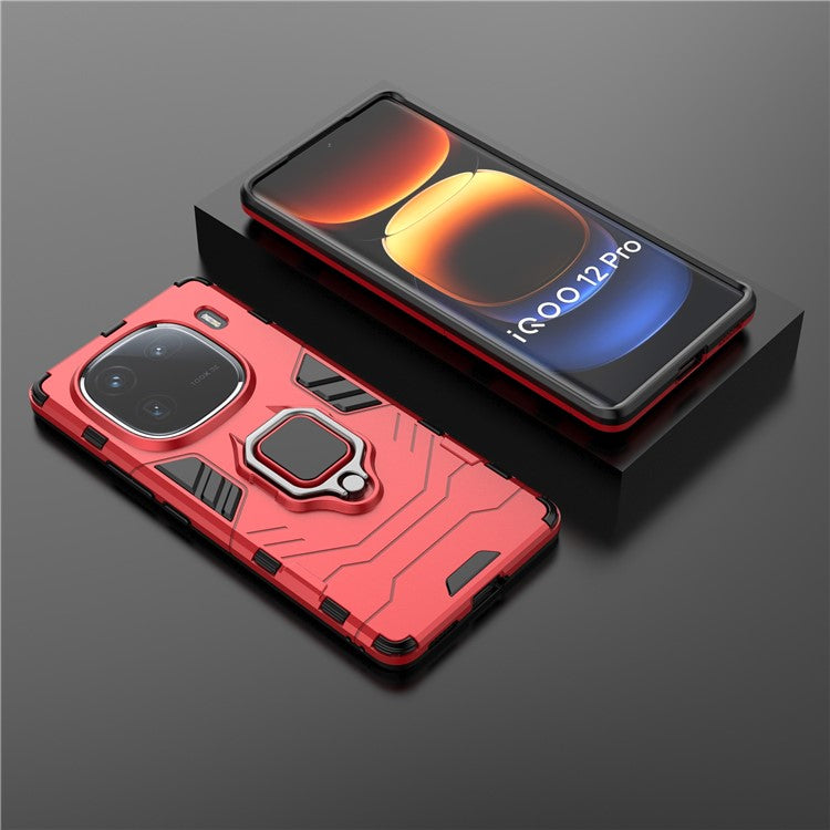 For vivo iQOO 12 Pro 5G Case Anti-Scratch Kickstand PC+TPU Phone Shell - Red