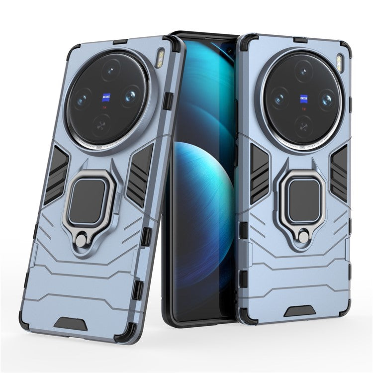 For vivo X100 Pro 5G Case Anti-fall Kickstand PC+TPU Phone Shell - Blue