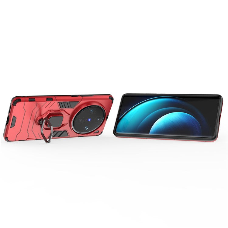 For vivo X100 Pro 5G Case Anti-fall Kickstand PC+TPU Phone Shell - Red