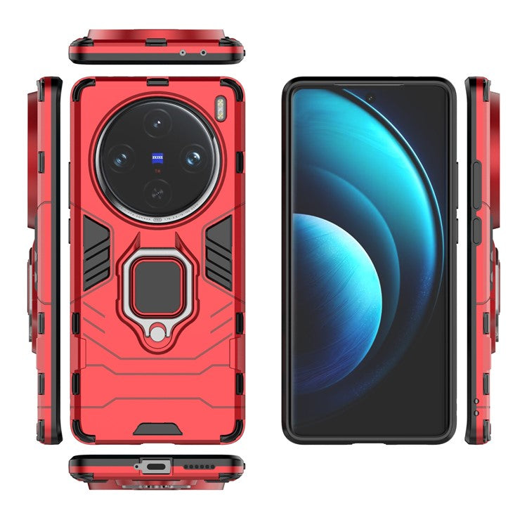 For vivo X100 Pro 5G Case Anti-fall Kickstand PC+TPU Phone Shell - Red