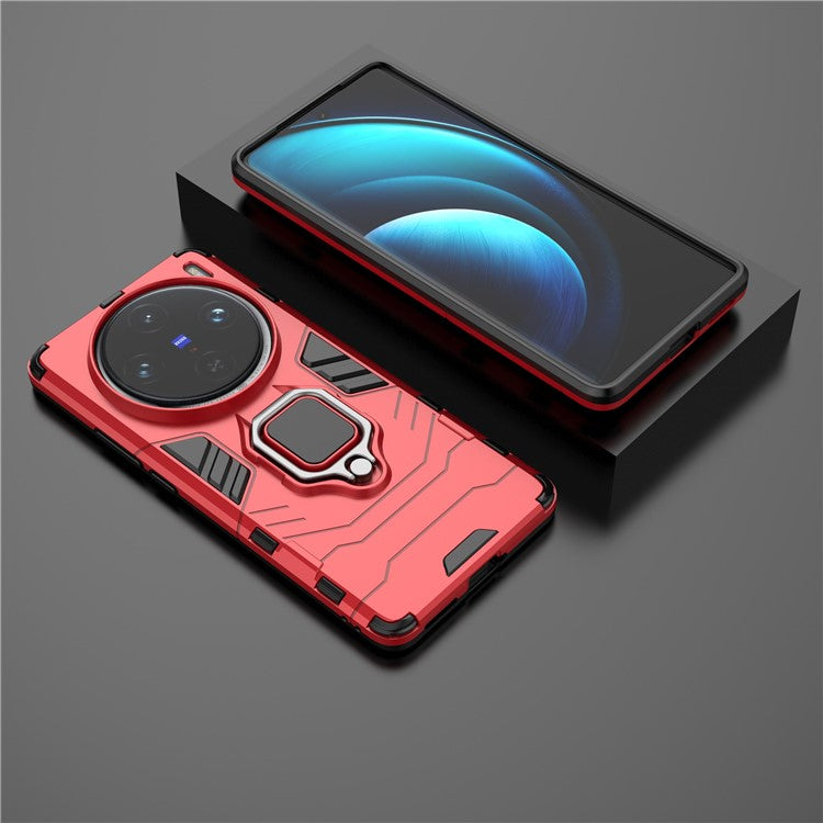 For vivo X100 Pro 5G Case Anti-fall Kickstand PC+TPU Phone Shell - Red