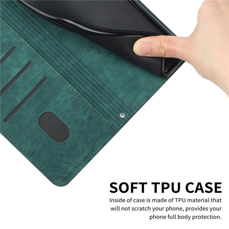 For vivo Y17s 4G Phone Case TPU+PU Leather Imprinted Skin-touch Wallet Stand Cover - Green