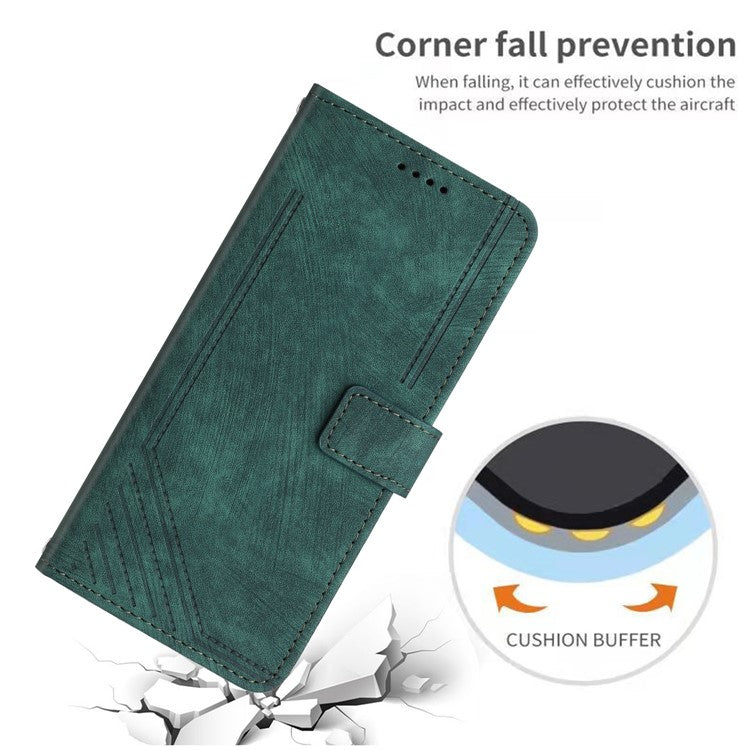 For vivo Y17s 4G Phone Case TPU+PU Leather Imprinted Skin-touch Wallet Stand Cover - Green