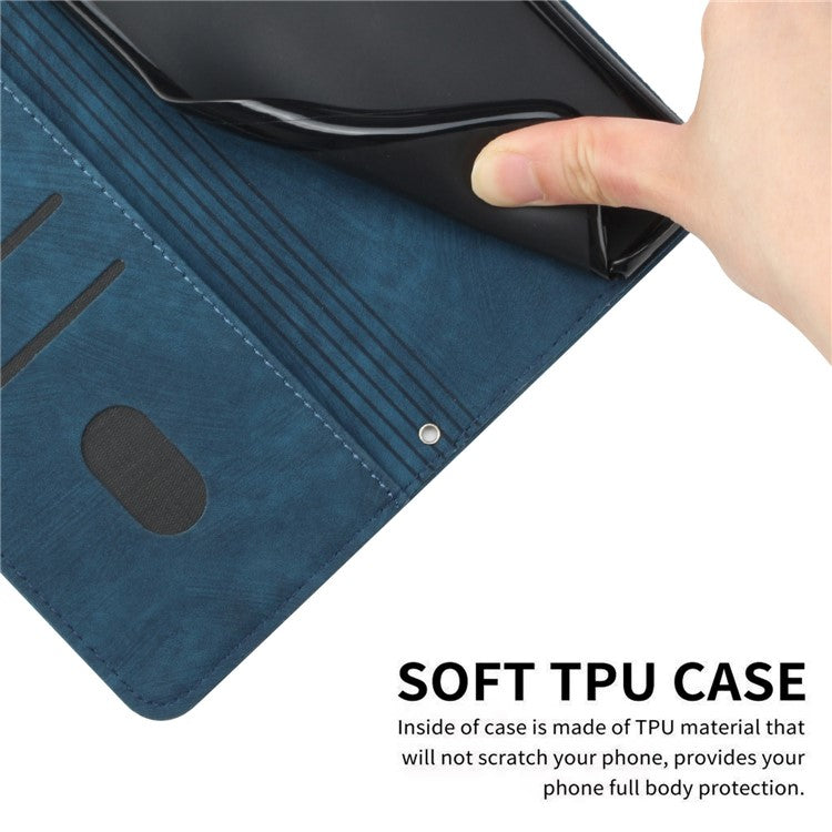 For vivo Y17s 4G Phone Case TPU+PU Leather Imprinted Skin-touch Wallet Stand Cover - Sapphire