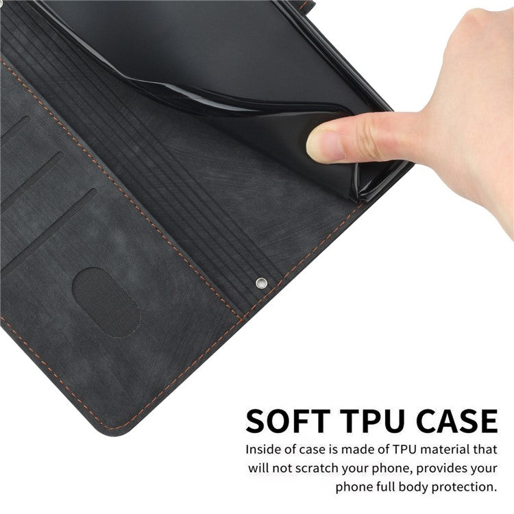 For vivo Y17s 4G Phone Case TPU+PU Leather Imprinted Skin-touch Wallet Stand Cover - Black