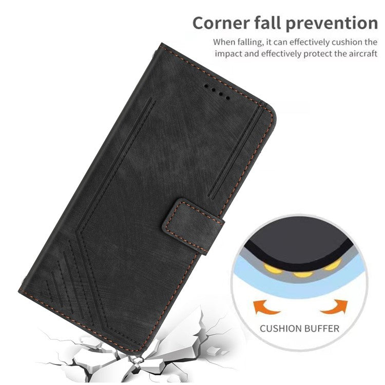 For vivo Y17s 4G Phone Case TPU+PU Leather Imprinted Skin-touch Wallet Stand Cover - Black