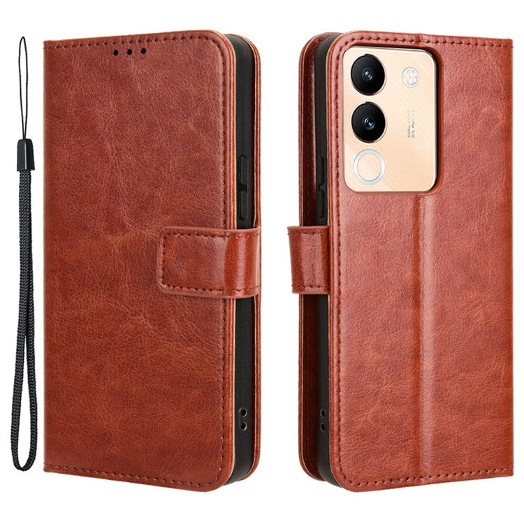 For vivo V29e (Global) 5G / Y200 (India) 5G Case Wallet Stand Crazy Horse Texture Phone Cover - Brown