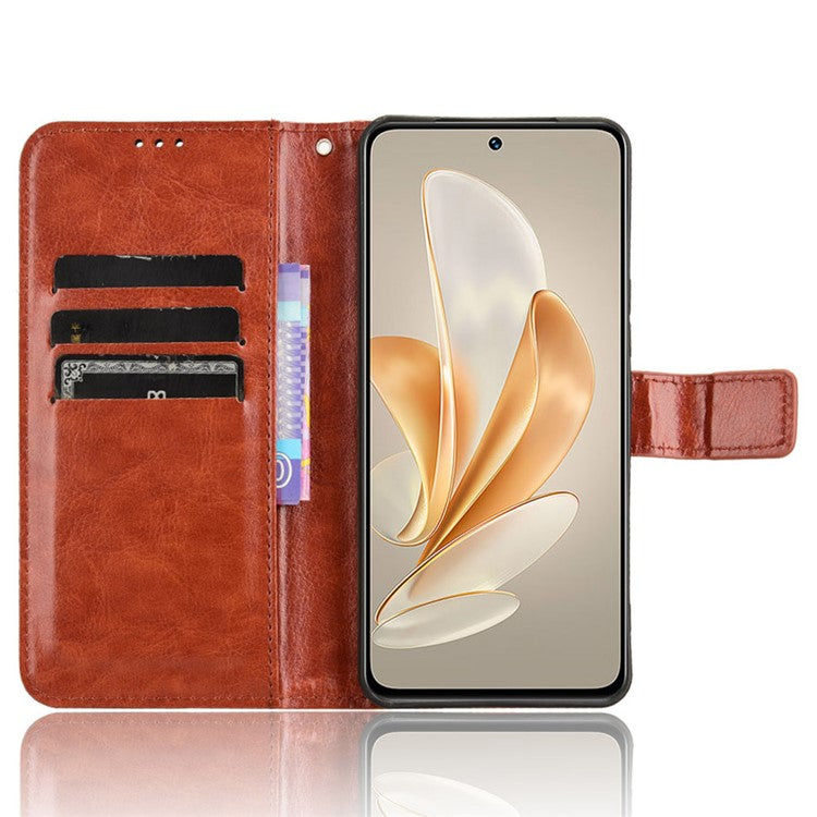 For vivo V29e (Global) 5G / Y200 (India) 5G Case Wallet Stand Crazy Horse Texture Phone Cover - Brown