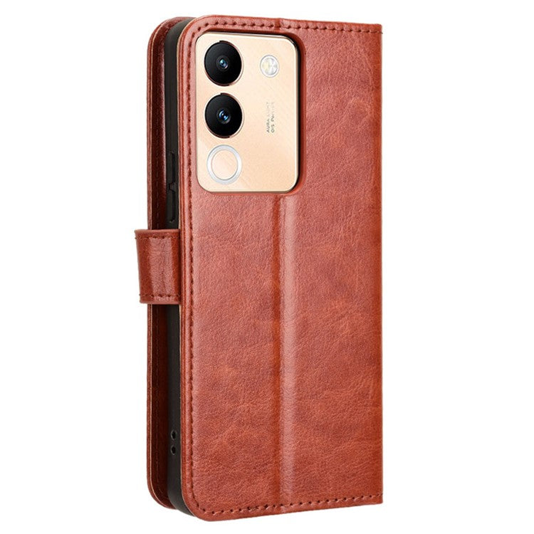 For vivo V29e (Global) 5G / Y200 (India) 5G Case Wallet Stand Crazy Horse Texture Phone Cover - Brown