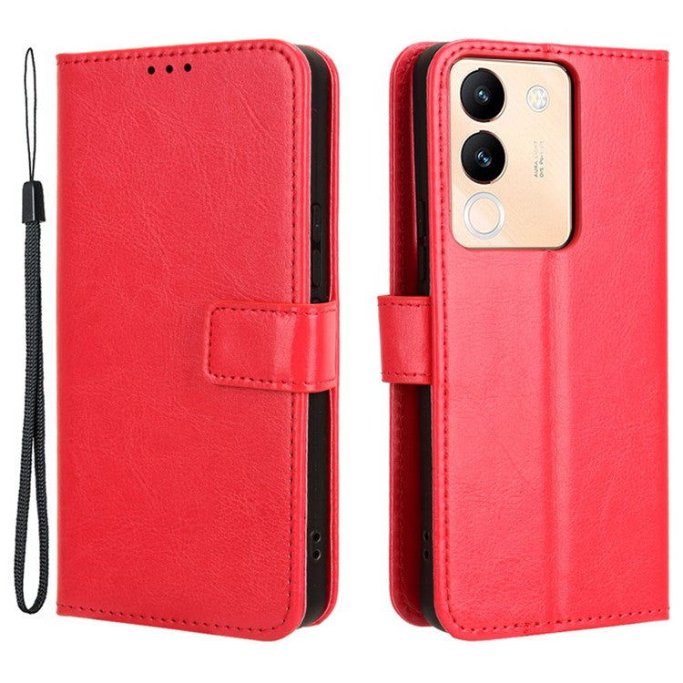 For vivo V29e (Global) 5G / Y200 (India) 5G Case Wallet Stand Crazy Horse Texture Phone Cover - Red