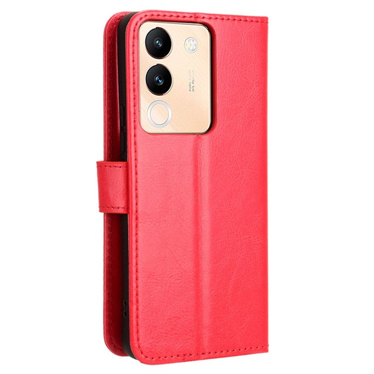 For vivo V29e (Global) 5G / Y200 (India) 5G Case Wallet Stand Crazy Horse Texture Phone Cover - Red