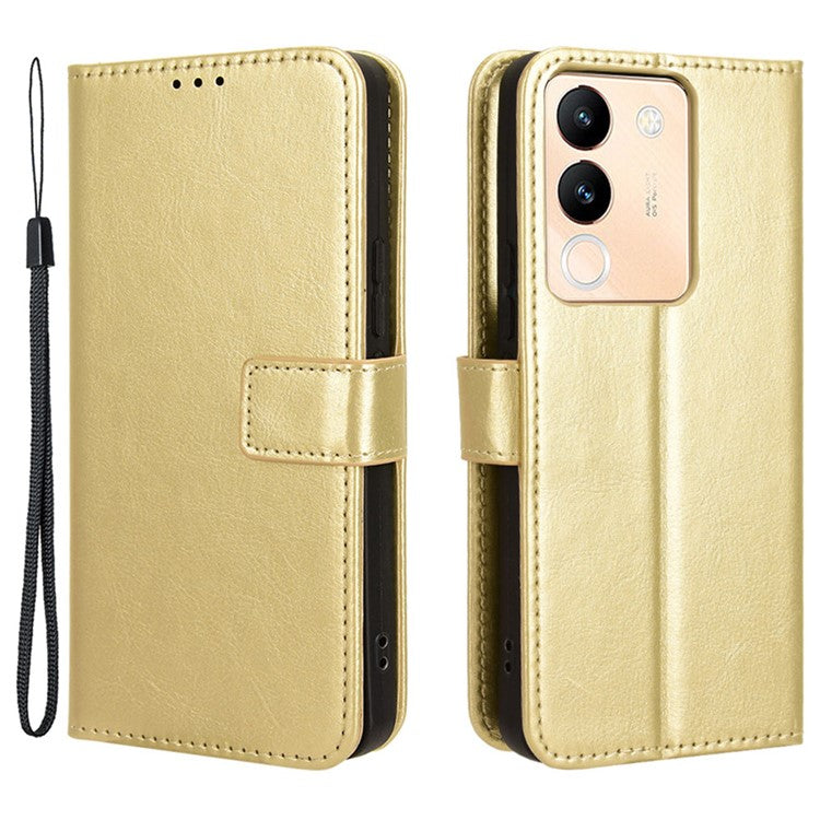 For vivo V29e (Global) 5G / Y200 (India) 5G Case Wallet Stand Crazy Horse Texture Phone Cover - Gold