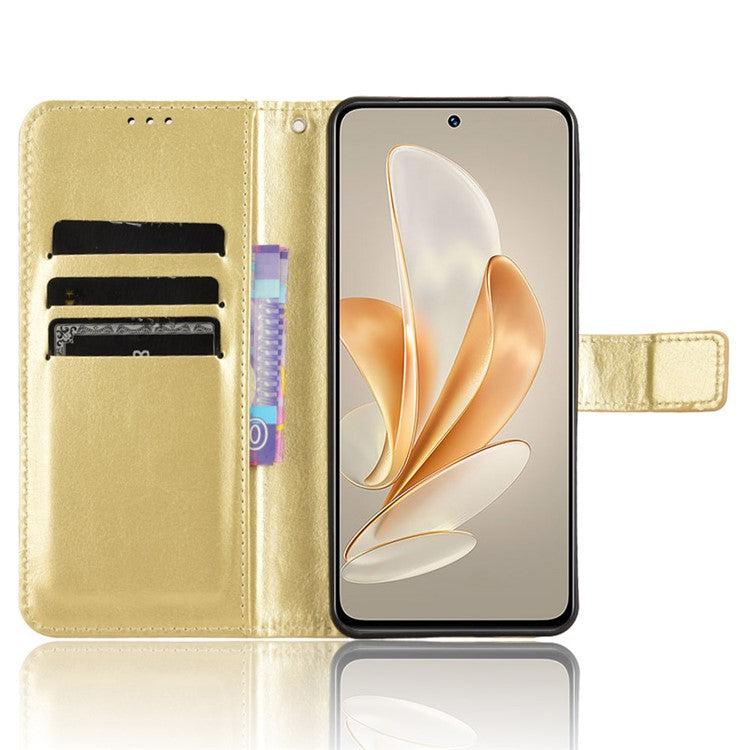 For vivo V29e (Global) 5G / Y200 (India) 5G Case Wallet Stand Crazy Horse Texture Phone Cover - Gold