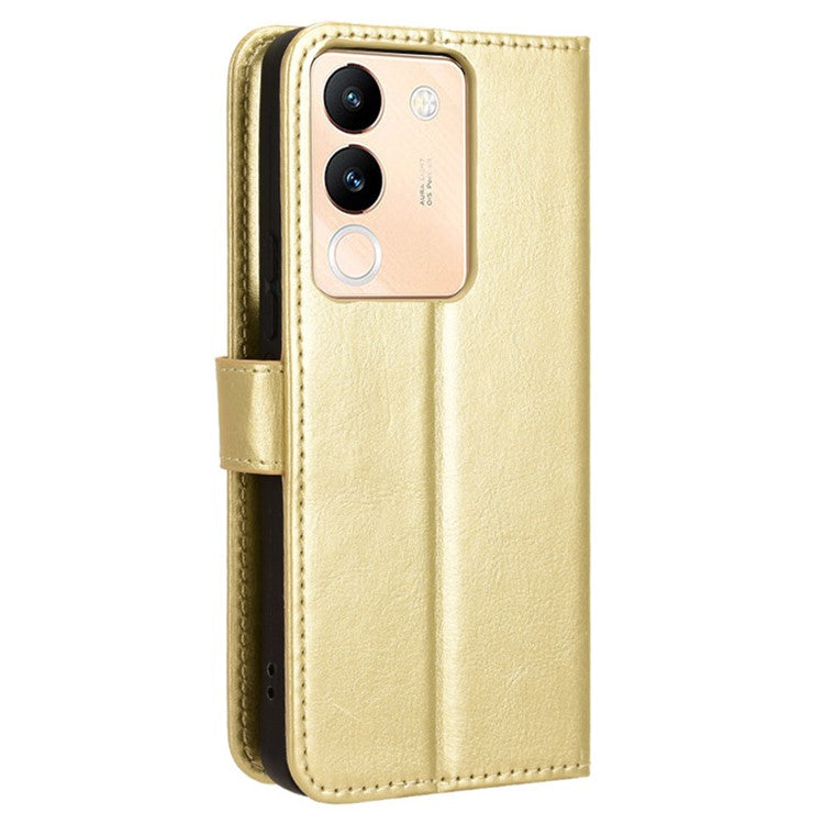 For vivo V29e (Global) 5G / Y200 (India) 5G Case Wallet Stand Crazy Horse Texture Phone Cover - Gold