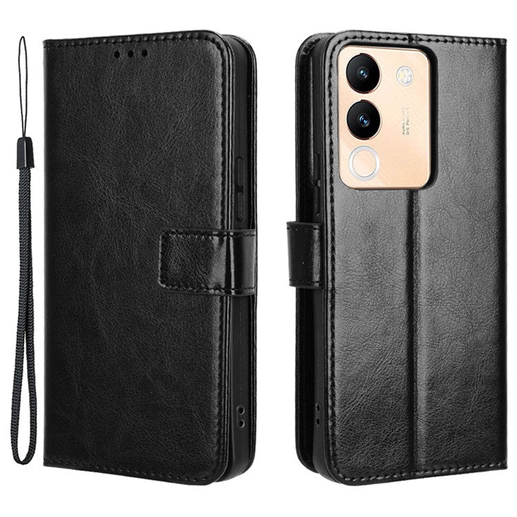 For vivo V29e (Global) 5G / Y200 (India) 5G Case Wallet Stand Crazy Horse Texture Phone Cover - Black