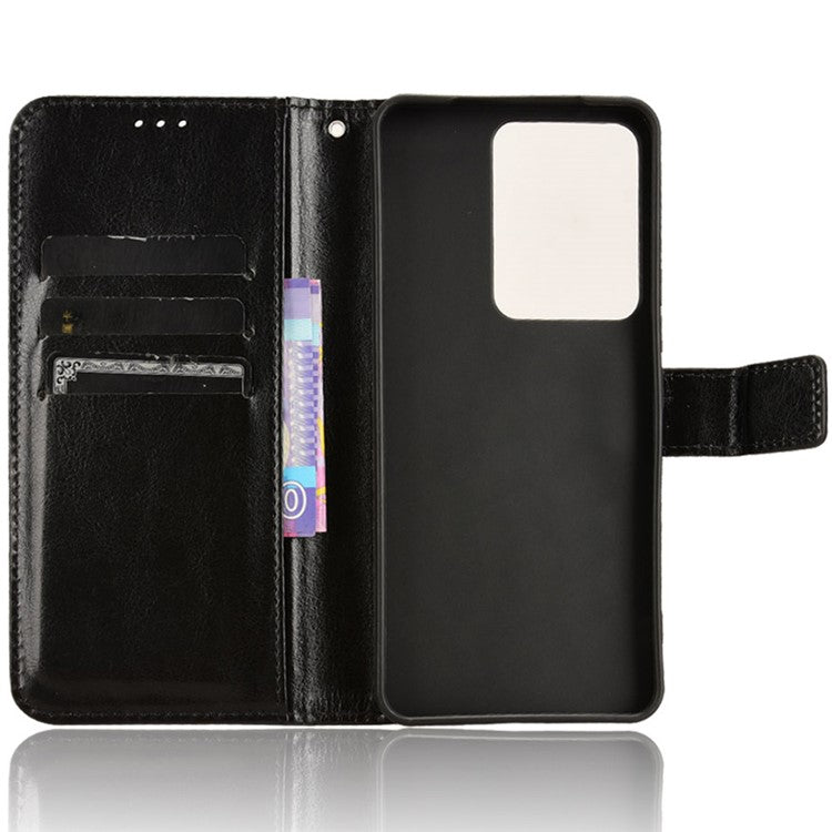 For vivo V29e (Global) 5G / Y200 (India) 5G Case Wallet Stand Crazy Horse Texture Phone Cover - Black