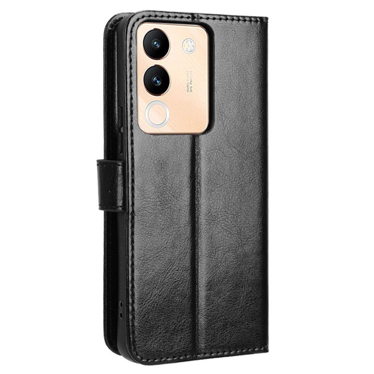 For vivo V29e (Global) 5G / Y200 (India) 5G Case Wallet Stand Crazy Horse Texture Phone Cover - Black